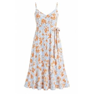 Sienna Sky Floral Midi Sundress Womens L Blue Orange Cottagecore Boho NWT